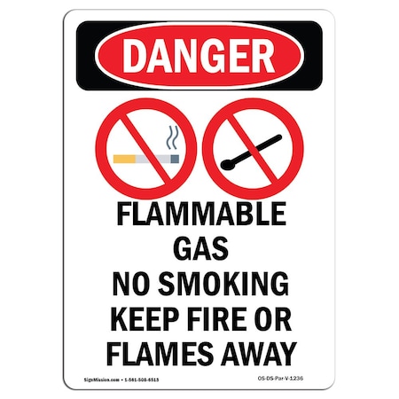 Signmission OSHA Danger Sign, Flammable Gas No Smoking, 5in X 3.5in Decal, 3.5" W, 5" L, Portrait OS-DS-D-35-V-1236